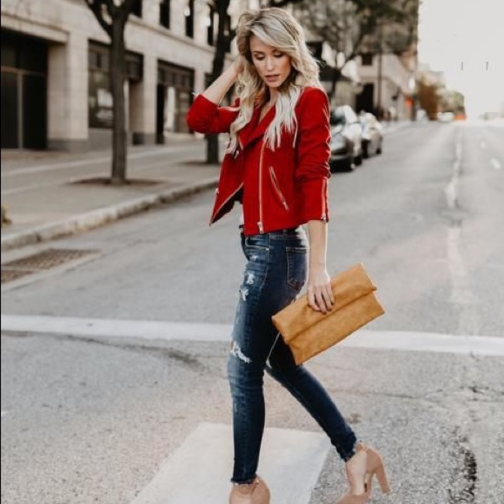 NWOT VICI faux suede market jacket red